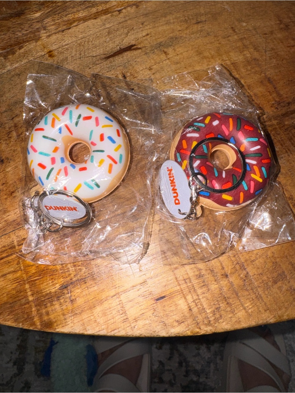 Dunkin Donut Keychain Set - White and Chocolate Sprinkles Squishy